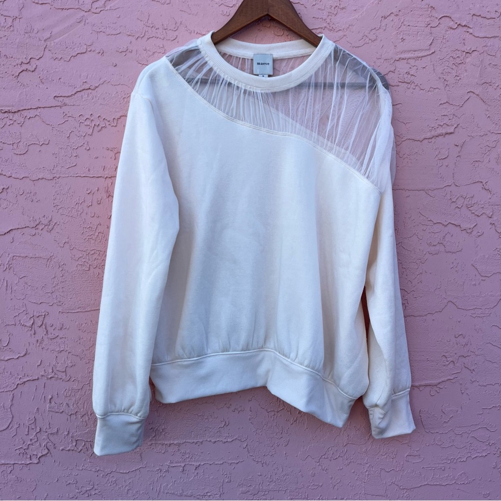 Maeve by Anthropologie Sheer-Shoulder Pullover Knit Top Ivory Size Medium Flaw